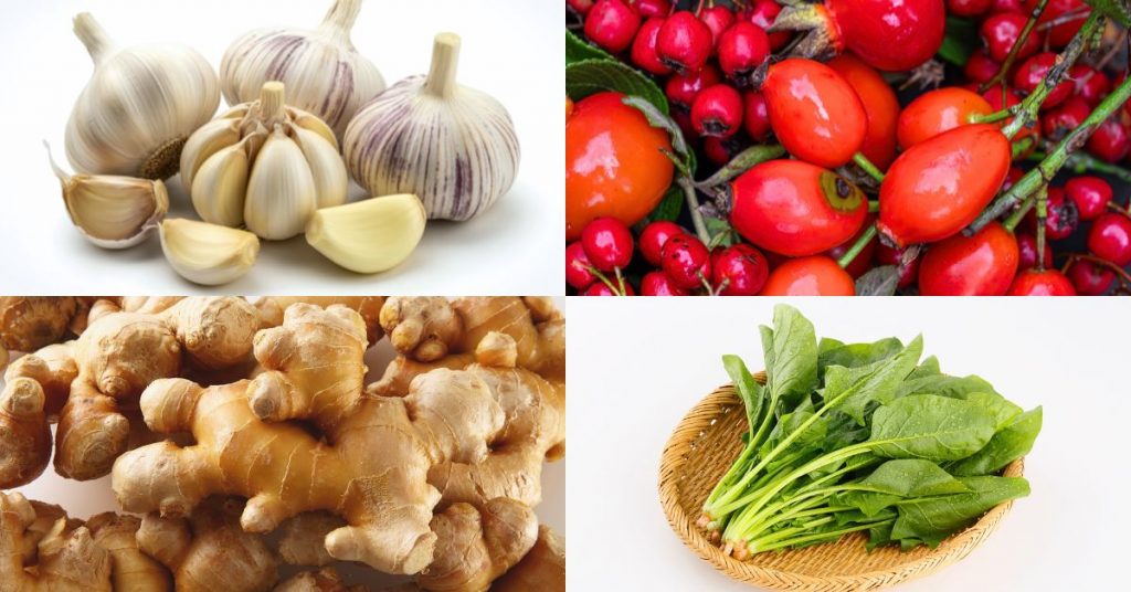 Groby, immunerendszert támogató alapélelmiszerek, fokhagyma, gyömbér, csipkebogyó